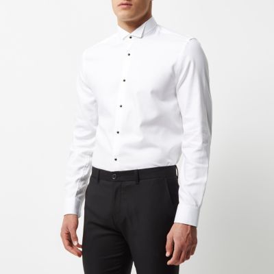 White textured cotton slim fit shirt